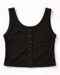 Josie Button Front Ribbed Tank - Black