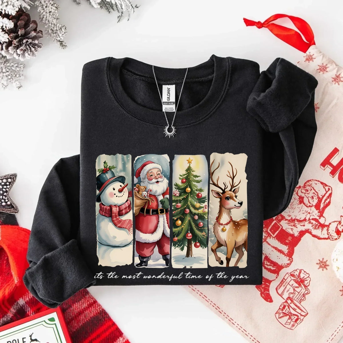 Vintage Santa Sweatshirt Wonderful Time Christmas Crewneck