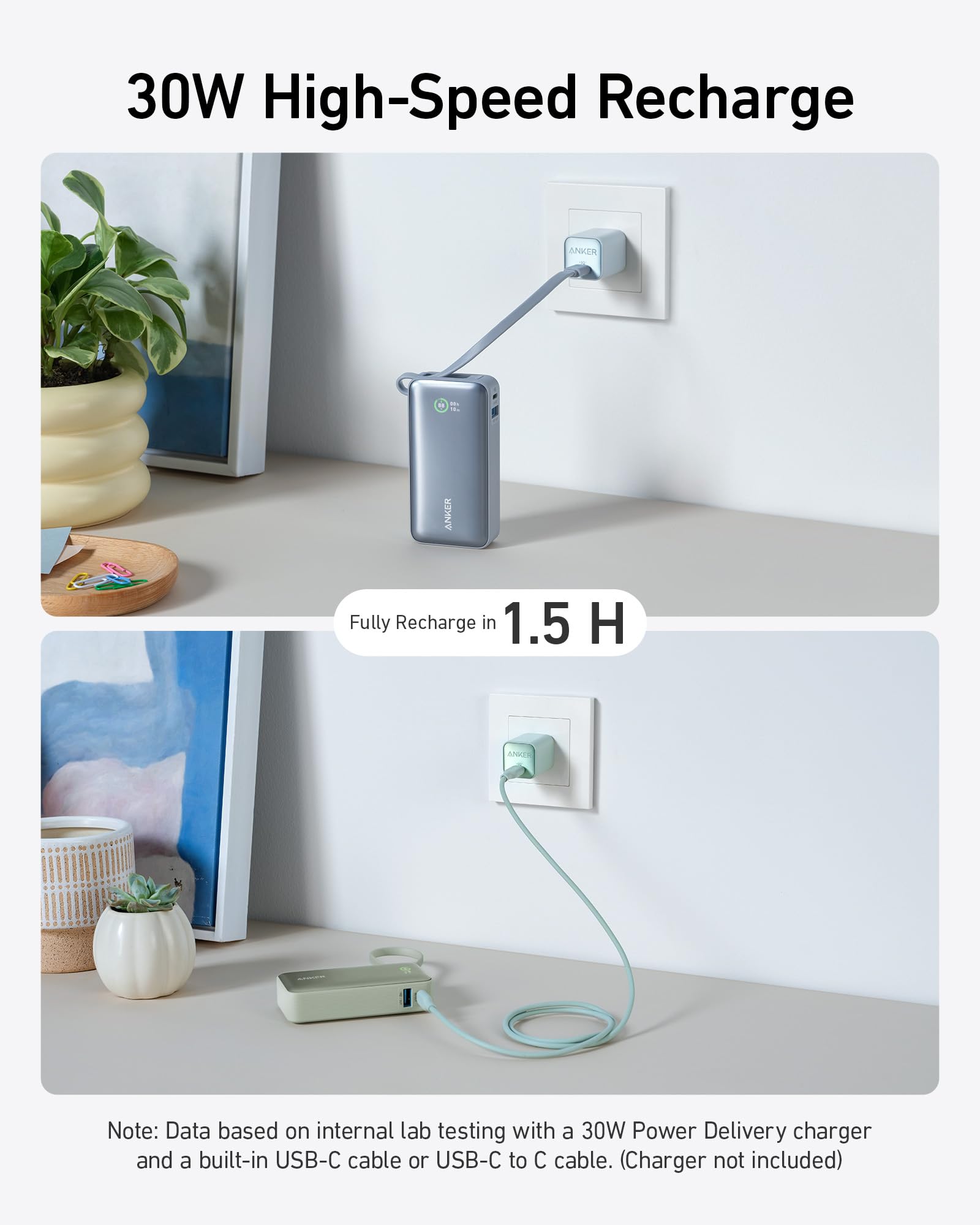 Anker Nano Power Bank (30W, Built-In USB-C Cable)
